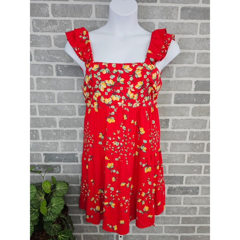 Lauren Conrad Floral Mini‎ Dress Women's Large Ruffle Sleeves Tie Back Red NWT